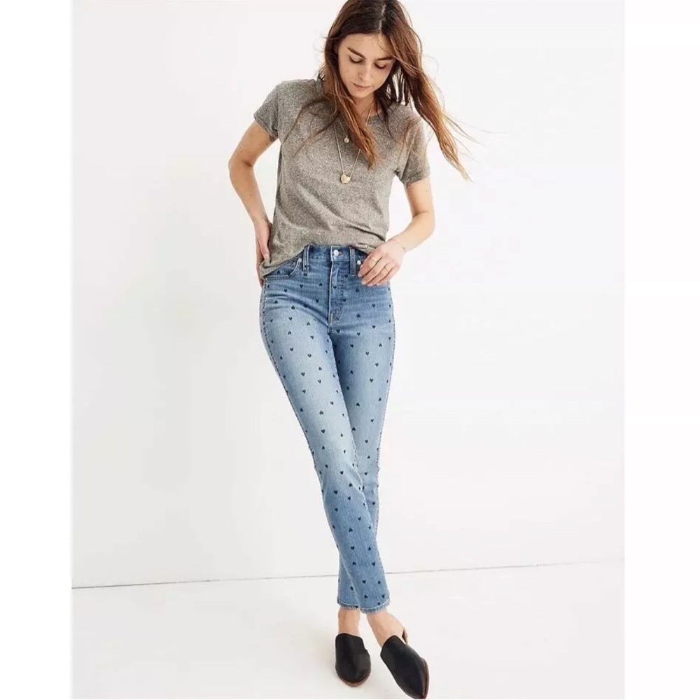 Madewell Women’s Classic Straight Jeans Heart Print Edition Harwell Wash Size 27 - Picture 1 of 10